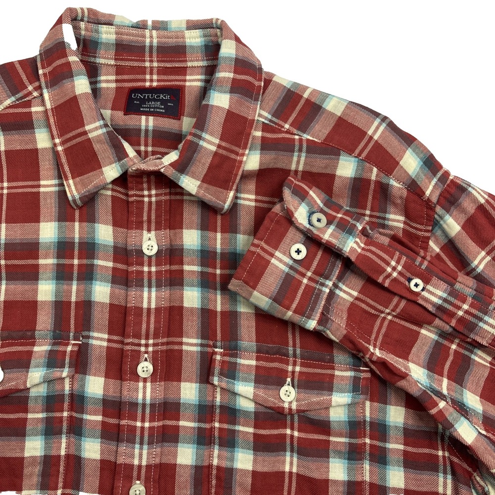 UNTUCKit Shirt Mens‎ L Slim Fit Long Sleeve Dress Casual Red Blue Preppy Plaid